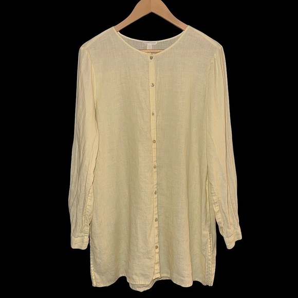 Eileen Fisher Organic Linen Long Button Down Tunic Boho Breathable Size M - Picture 2 of 10